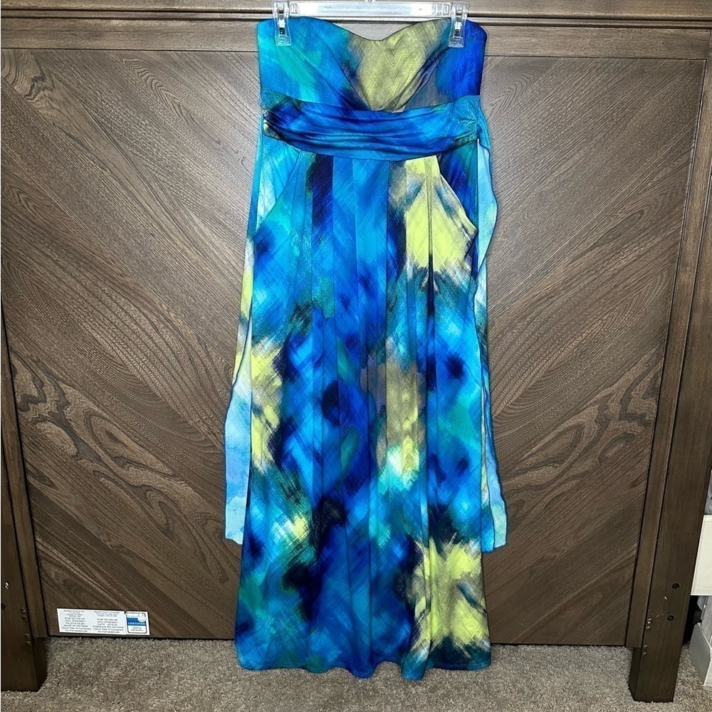 Strapless Marble Green Blue Maxi Dress size L